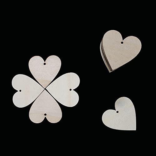 Meetppy 100 Pieces 2" Natural Heart Wood Slices, DIY Wooden Ornaments Unfinished Predrilled Wooden Heart Embellishments with Natural Twine for Valentine's Day, Wedding,Thanksgiving, Christmas - Image 2