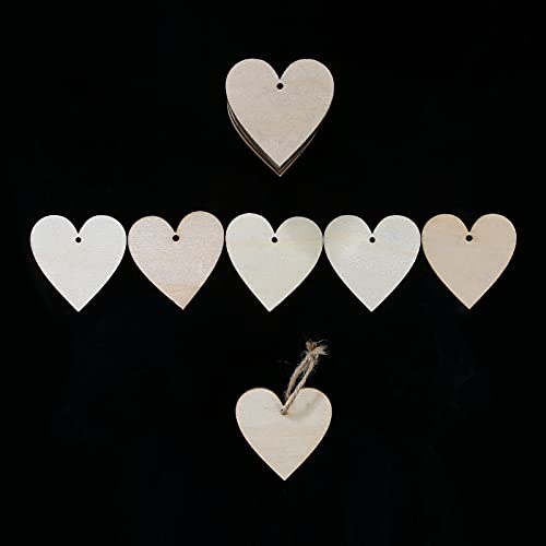 Meetppy 100 Pieces 2" Natural Heart Wood Slices, DIY Wooden Ornaments Unfinished Predrilled Wooden Heart Embellishments with Natural Twine for Valentine's Day, Wedding,Thanksgiving, Christmas - Image 3