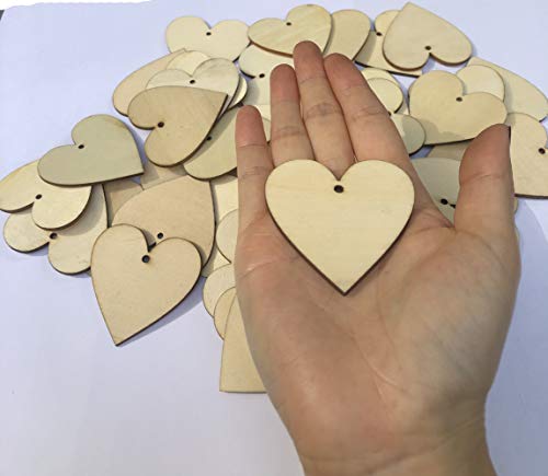 Meetppy 100 Pieces 2" Natural Heart Wood Slices, DIY Wooden Ornaments Unfinished Predrilled Wooden Heart Embellishments with Natural Twine for Valentine's Day, Wedding,Thanksgiving, Christmas - Image 5