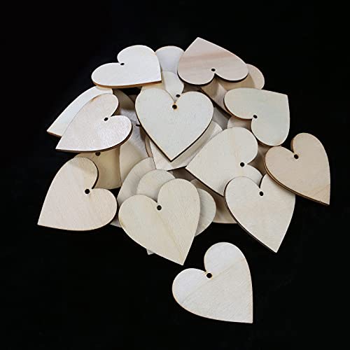 Meetppy 100 Pieces 2" Natural Heart Wood Slices, DIY Wooden Ornaments Unfinished Predrilled Wooden Heart Embellishments with Natural Twine for Valentine's Day, Wedding,Thanksgiving, Christmas - Image 4