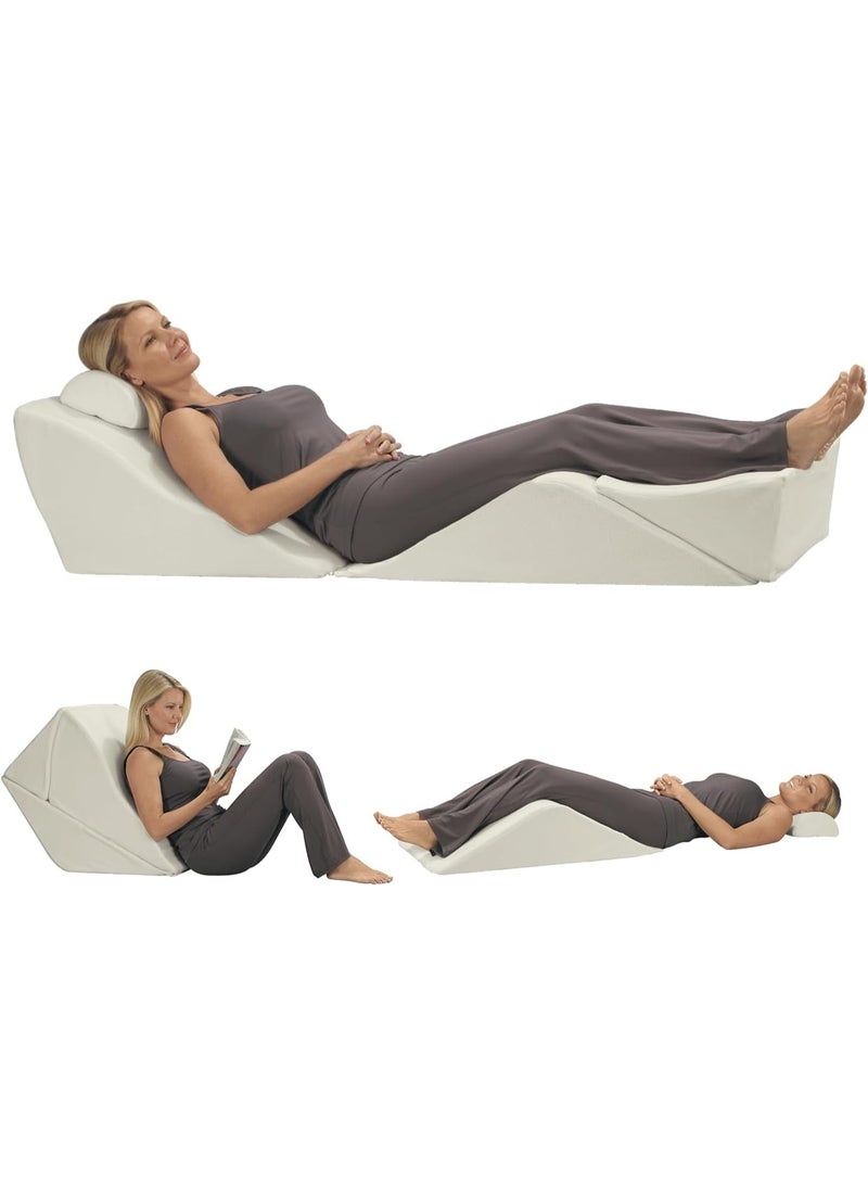 كونتور نظام Contour BackMax لدعم أسفل الظهر والعمود الفقري - وسائد إسفينية متعددة الأوضاع للسرير تتيح رفع الظهر والساقين والركبتين لتعزيز النوم والتعافي، مع توفير راحة طبية تحاكي وضعية "انعدام الجاذبية" - تتضمن وسادة إضافية نصف أسطوانية لدعم الرقبة. - Image 1