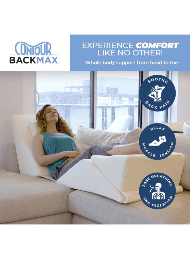 كونتور نظام Contour BackMax لدعم أسفل الظهر والعمود الفقري - وسائد إسفينية متعددة الأوضاع للسرير تتيح رفع الظهر والساقين والركبتين لتعزيز النوم والتعافي، مع توفير راحة طبية تحاكي وضعية "انعدام الجاذبية" - تتضمن وسادة إضافية نصف أسطوانية لدعم الرقبة. - Image 3
