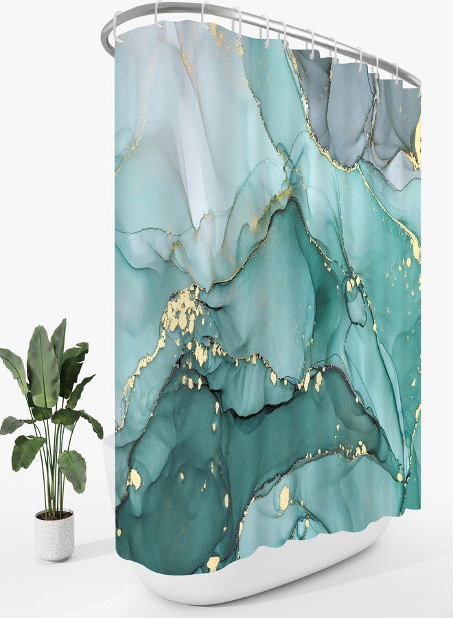 BayNook Extra Wide Marble Shower Curtain 108 x 72, Turquoise Abstract Shower Curtains for Claw Foot Tub, Modern Luxury 108 inch Long Shower Curtain Set with 18 Pack Plastic C-Hooks - Image 1