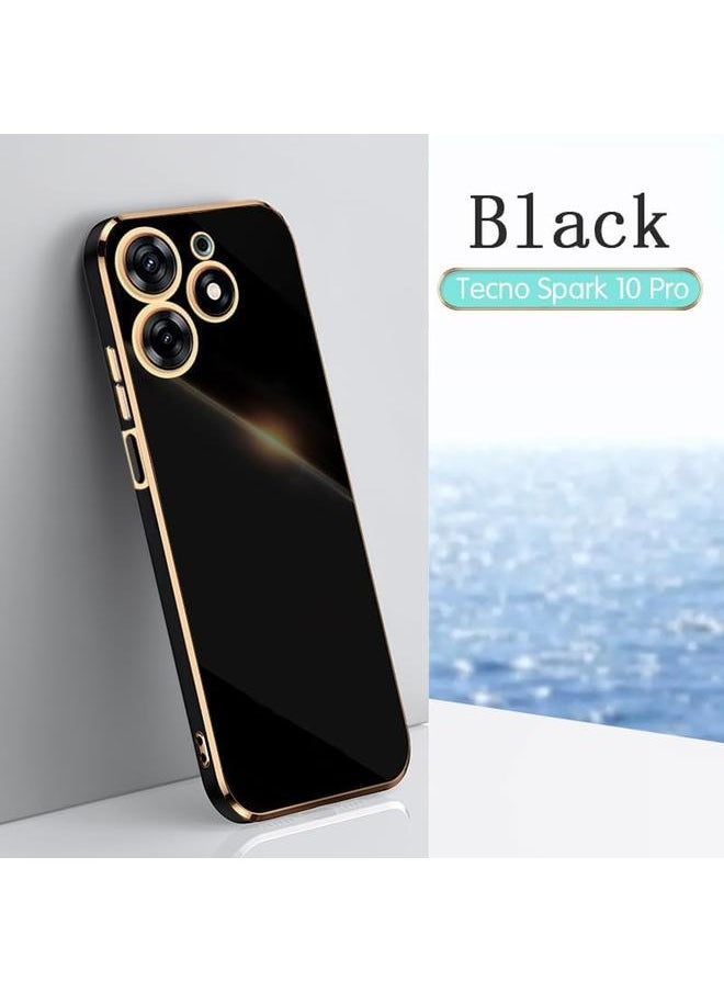 erorex - Electroplating Straight Edge Soft Shell Compatible With Tecno Spark 10 Pro 5G Anti Drop Anti Fall Phone Back Cover Protect Case Black - Image 1