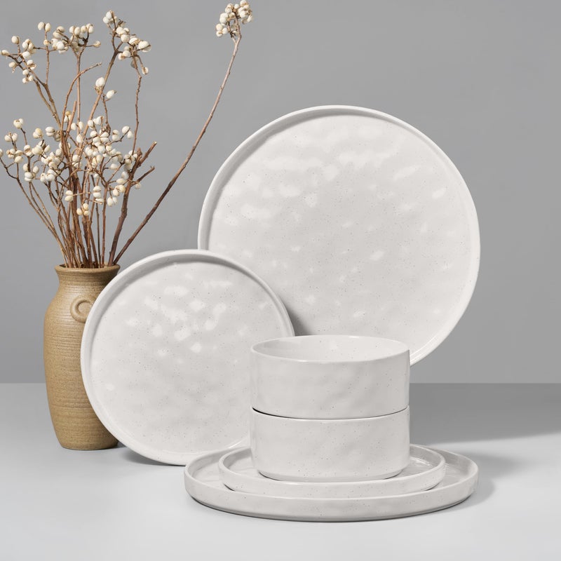 HaWare Dinnerware Sets, 6-Piece Plates and Bowls Set, Stoneware Dish Set for 2, Ceramic Dinnerware for Home Restaurant, Chip and Scratch Resistant, Microwave and Dishwasher Safe, Speckled White - Image 1
