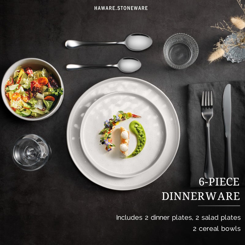 HaWare Dinnerware Sets, 6-Piece Plates and Bowls Set, Stoneware Dish Set for 2, Ceramic Dinnerware for Home Restaurant, Chip and Scratch Resistant, Microwave and Dishwasher Safe, Speckled White - Image 3