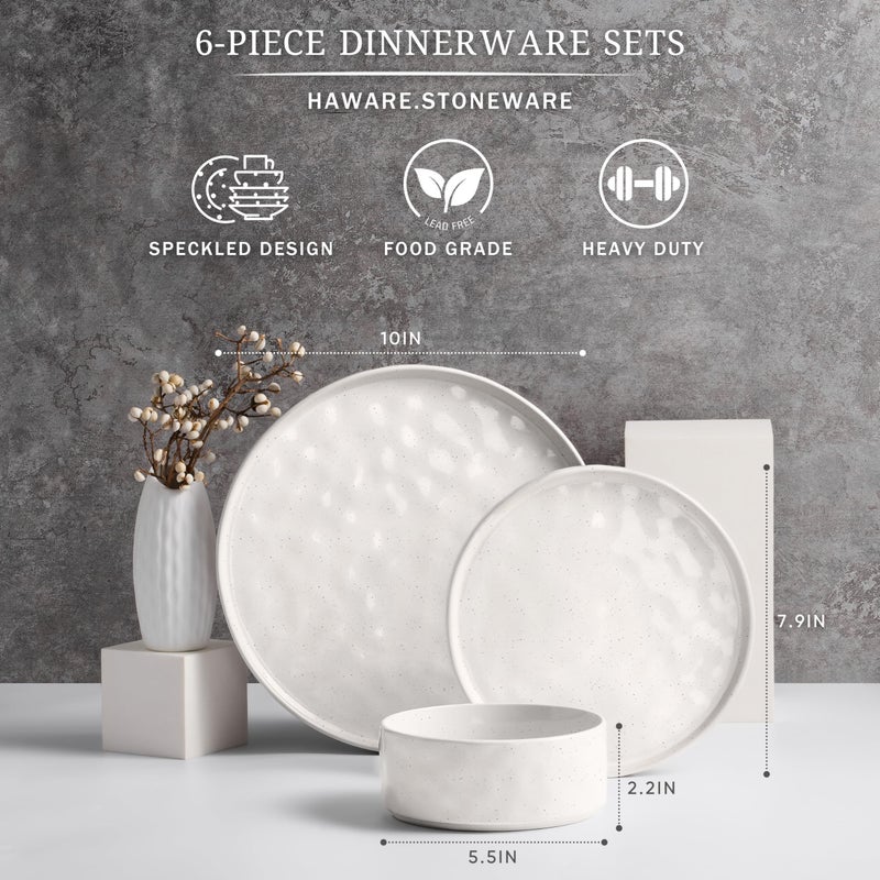 HaWare Dinnerware Sets, 6-Piece Plates and Bowls Set, Stoneware Dish Set for 2, Ceramic Dinnerware for Home Restaurant, Chip and Scratch Resistant, Microwave and Dishwasher Safe, Speckled White - Image 2
