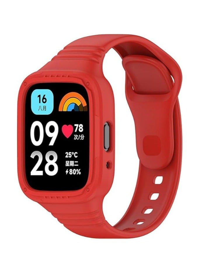 Strap for Redmi Watch 3 Lite/Redmi Watch 3 Active, Silicone Sport Band Replacement Watchband with Bumper Case for Redmi Watch 3 Lite/Redmi Watch 3 Active, Adjustable Wristband(red)