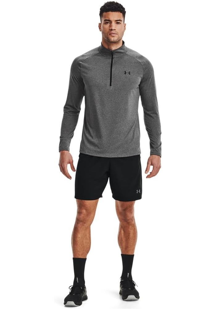 UNDER ARMOUR تي شيرت طويل الأكمام برباط نصفي للرجال من أندر أرمور 2.0، كربون هذر/فحم، حجم 3X-كبير طويل - Image 3