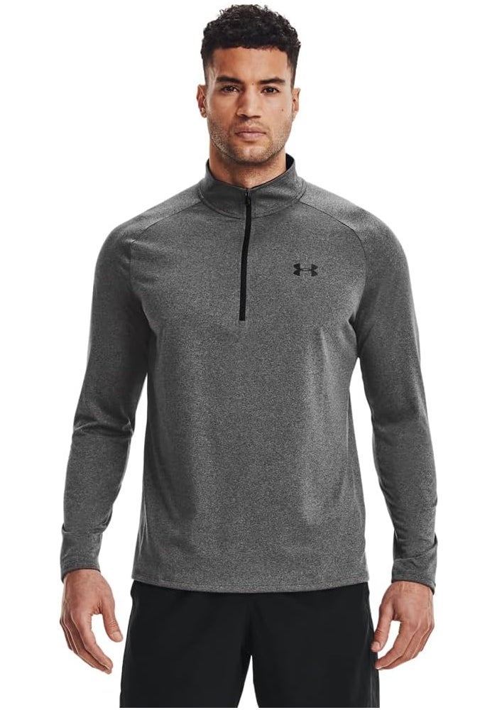 UNDER ARMOUR تي شيرت طويل الأكمام برباط نصفي للرجال من أندر أرمور 2.0، كربون هذر/فحم، حجم 3X-كبير طويل - Image 1