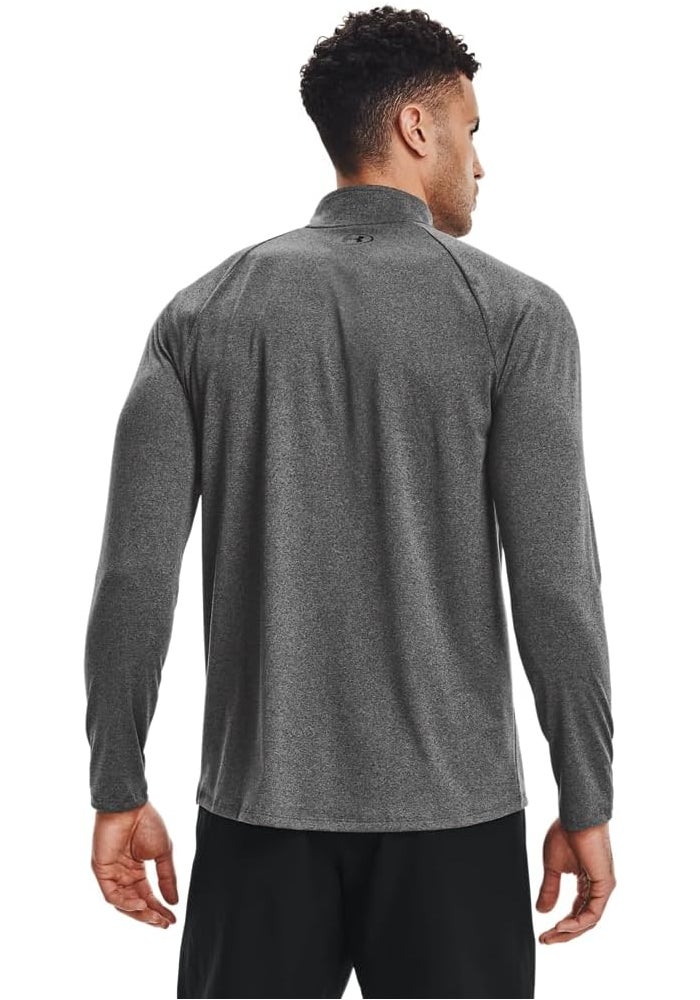 UNDER ARMOUR تي شيرت طويل الأكمام برباط نصفي للرجال من أندر أرمور 2.0، كربون هذر/فحم، حجم 3X-كبير طويل - Image 2