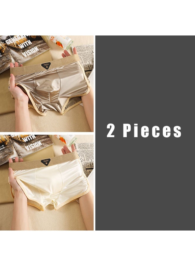 2 Pieces Solid Color Men's Ice Silk Boxer Briefs,Silky Breathable Cooling Underwear,Comfort Stretch Boxers for Daily Wear - Image 1