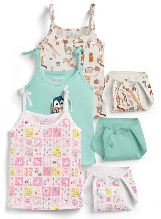 HELLCAT 100% Cotton Strap Open Jhabla T Shirt and Nappy Matching Co-ords Set for Babies - Pack of 3 | Jabla and Langot Set for Babies (Unisex, 0-6 Month)_Pink/Mint Green/Brown_0-6Months - Image 1