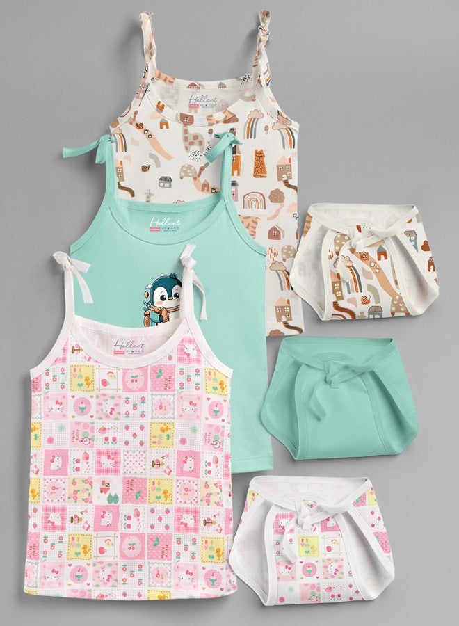 HELLCAT 100% Cotton Strap Open Jhabla T Shirt and Nappy Matching Co-ords Set for Babies - Pack of 3 | Jabla and Langot Set for Babies (Unisex, 0-6 Month)_Pink/Mint Green/Brown_0-6Months - Image 2