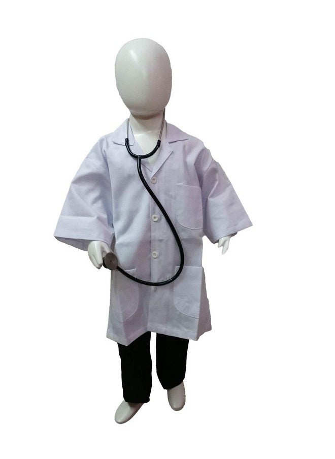 BookMyCostume BookMyCostume Doctor Physician White Coat with Stethoscope Medical Professional Community Helper Kids Fancy Dress Costume 5-6 years  - Image 1