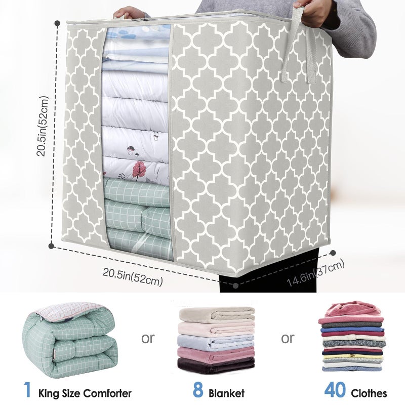 الحكمة والحياة أكياس تخزين Wiselife مكونة من 3 عبوات/100 لتر، تنظيم الملابس الكبيرة وحاويات التخزين للألحفة، منظم قابل للطي مع مقبض معزز، نافذة شفافة، سحابات قوية Lvory - Image 3