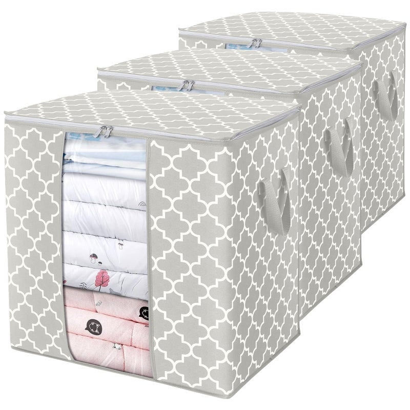 الحكمة والحياة أكياس تخزين Wiselife مكونة من 3 عبوات/100 لتر، تنظيم الملابس الكبيرة وحاويات التخزين للألحفة، منظم قابل للطي مع مقبض معزز، نافذة شفافة، سحابات قوية Lvory - Image 1