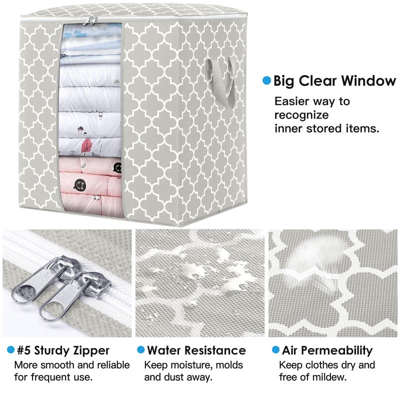 الحكمة والحياة أكياس تخزين Wiselife مكونة من 3 عبوات/100 لتر، تنظيم الملابس الكبيرة وحاويات التخزين للألحفة، منظم قابل للطي مع مقبض معزز، نافذة شفافة، سحابات قوية Lvory - Image 2