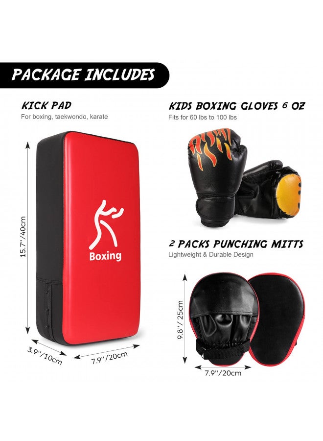 Odoland 3-in-1 Boxing Pads Gloves Punching Mitts Kick Pack Set for Kids Youth, Boxing Mitts Focus Pads, Taekwondo Kick Pad, Kids Boxing Gloves for Boxing, Kickboxing, Karate, Muay Thai, MMA Training