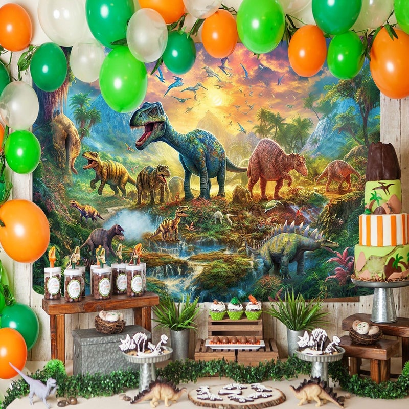 GOAOK Dinosaur Decor Tapestry for Kids Boys Bedroom, Cute Dino Forest Anicient Animals Fairytale Tapestries Wall Hanging for College Dorm Home, Funny T-Rex Poster Blanket 60X40 Inch - Image 3