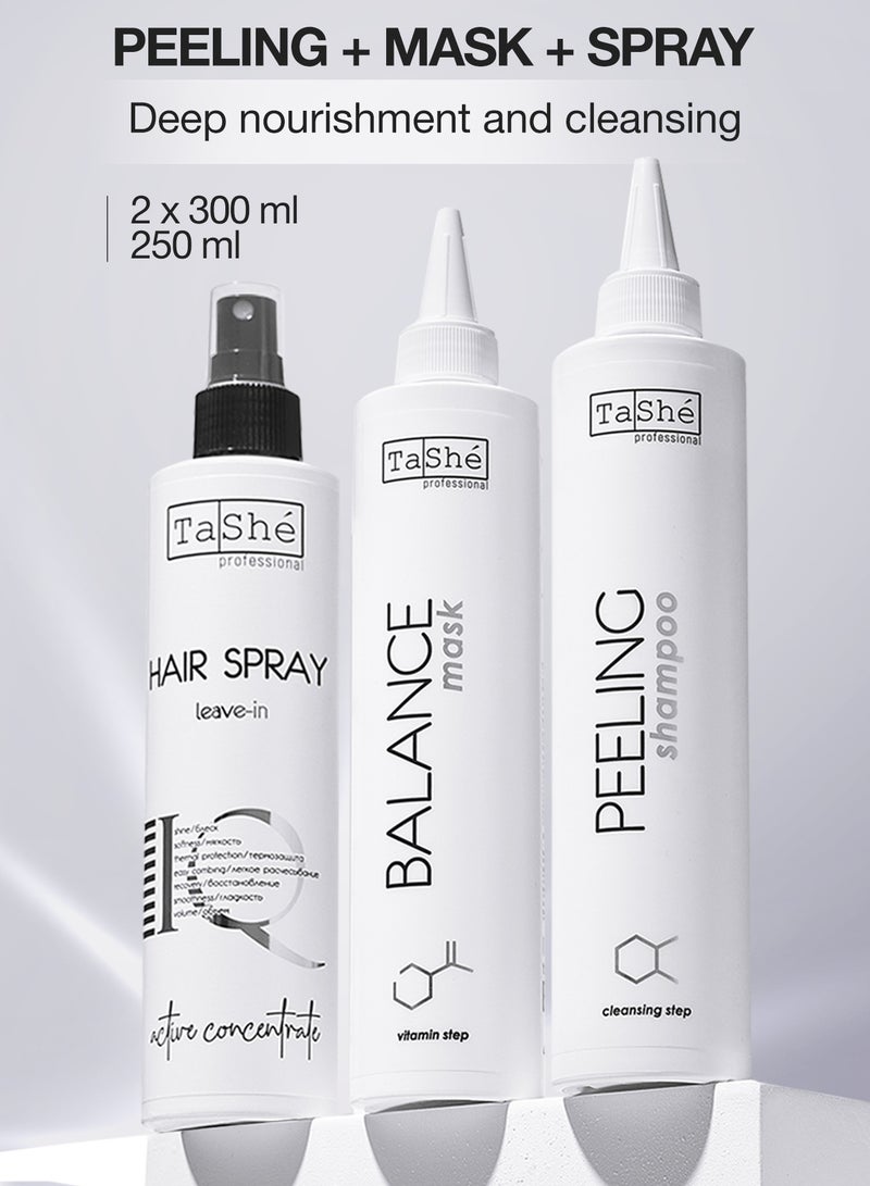 Tashe 3-in-1 Hair Care Set - Peeling Shampoo, Restorative Nourishing Mask & Thermal Protection Spray – Intensive Hydration, Scalp & Hair Treatment  - Image 1