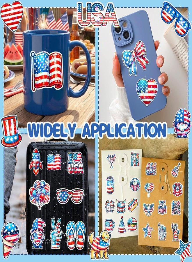 Auconda 100Pcs 4th of July Theme Waterproof Vinyl Glitter Holographic Stickers Patriotic Independence Day & Party Favors Decorations for Water Bottle Bumper Car Laptop Skateboard - Image 3