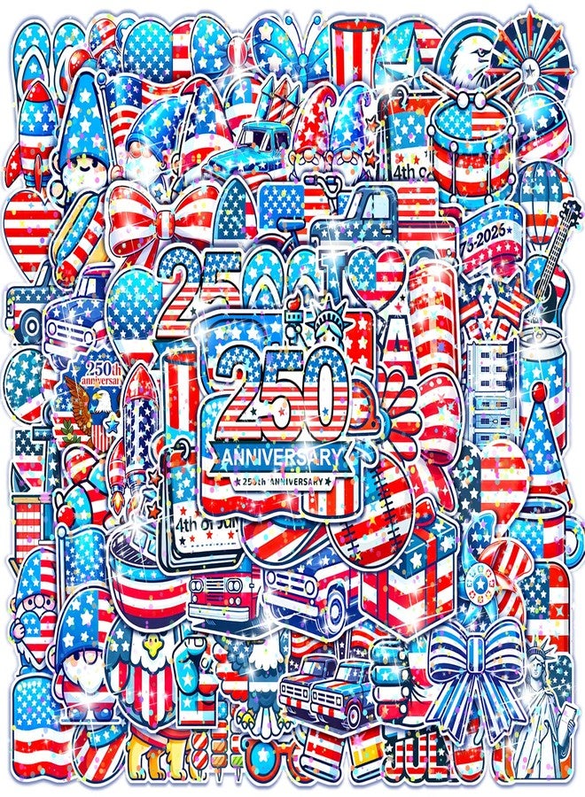 Auconda 100Pcs 4th of July Theme Waterproof Vinyl Glitter Holographic Stickers Patriotic Independence Day & Party Favors Decorations for Water Bottle Bumper Car Laptop Skateboard - Image 1