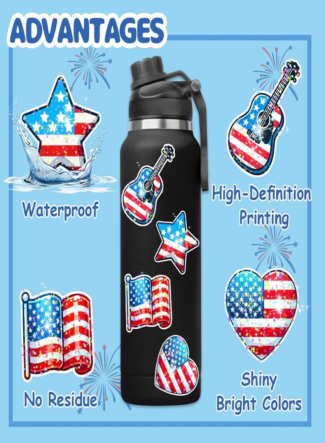 Auconda 100Pcs 4th of July Theme Waterproof Vinyl Glitter Holographic Stickers Patriotic Independence Day & Party Favors Decorations for Water Bottle Bumper Car Laptop Skateboard - Image 5