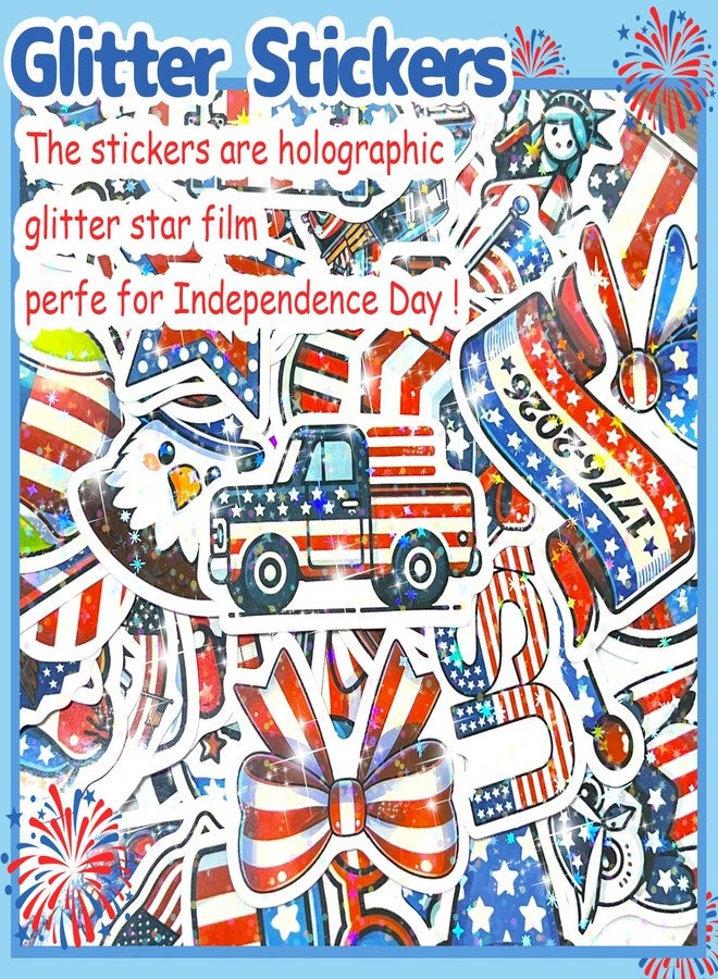 Auconda 100Pcs 4th of July Theme Waterproof Vinyl Glitter Holographic Stickers Patriotic Independence Day & Party Favors Decorations for Water Bottle Bumper Car Laptop Skateboard - Image 2