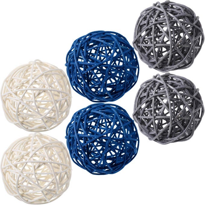 6 PIECES WICKER RATTAN BALLS DECORATIVE ORBS VASE FILLERS FOR CRAFT PARTY WEDDING TABLE DECORATION AROMATHERAPY ACCESSORIESBLUE GRAY WHITE