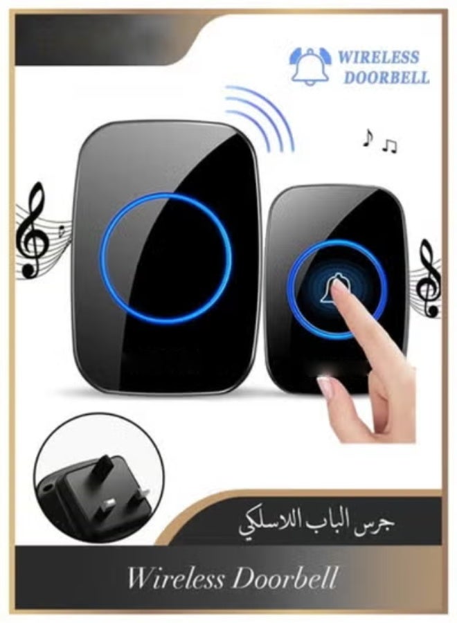 جرس باب لاسلكي مقاوم للماء مع فلاش LED ، مدى يزيد عن 1000 قدم ، 60 صوتا و 5 مستويات من الصوت ، جرس باب لاسلكي للمنزل والمكتب والشقة والفندق والمستودع ومضاد للسرقة أسود - Image 1