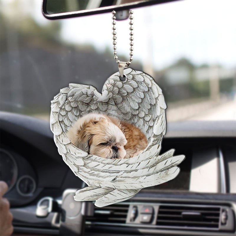 Talataca Shih Tzu Shitzu Sleeping Angel Wing Animal Pet Dog Farmhouse 2D Flat Car Rear View Mirror Accessories Christmas Tree Ornament Decoration Hanging Charm Interior Rearview Pendant Decor Gift - Image 3