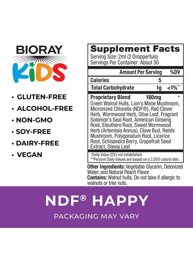BIORAY Kids NDF Happy, Peach - 2 fl oz - Removes Unwanted Organisms That Can Trigger Irritability - 1-2 Month Supply - Image 2