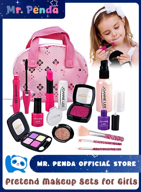 16 قطعة مجموعة مكياج تظاهري للبنات، مجموعة مكياج اساسية للاطفال، العاب تنكرية للعب التظاهري تأتي مع شنطة مستحضرات تجميل، العاب بنات صغيرة للاعمار من 3 و4 و5 و6 سنوات، رائعة لعيد الميلاد (وردي)