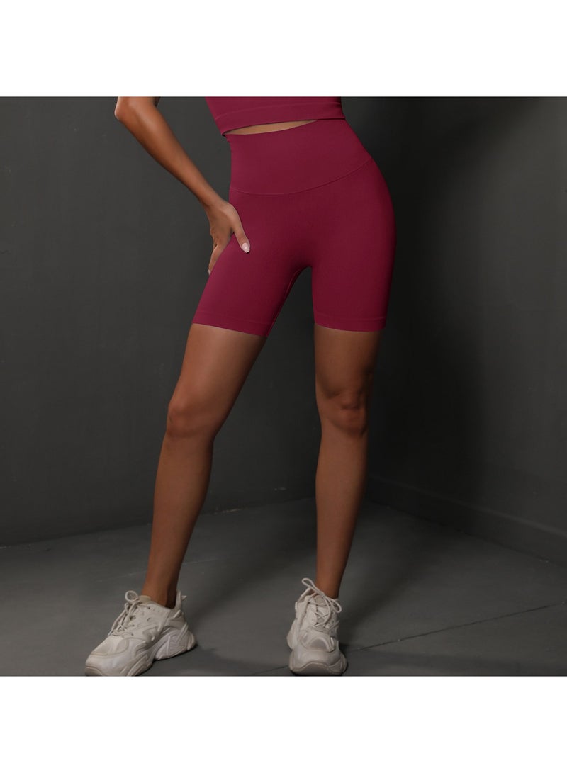 Loquat Squality Seamless Knitted High-Waisted Yoga Pants Sports Fitness Shorts Wink Red  - Image 2