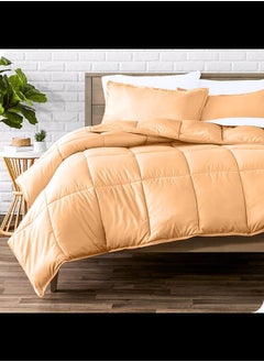 Home of linens Cotton - Plain - 3 Pieces Heavy Comforter Set - 2.8Kgs - Down Alternative Filling - (For Matress 100cm/120cm) - Size (180cm x 240cm) + 2 Pillow Case Covers (50cm x 70cm) - Peach  - Image 1