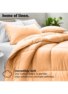Home of linens Cotton - Plain - 3 Pieces Heavy Comforter Set - 2.8Kgs - Down Alternative Filling - (For Matress 100cm/120cm) - Size (180cm x 240cm) + 2 Pillow Case Covers (50cm x 70cm) - Peach  - Image 2