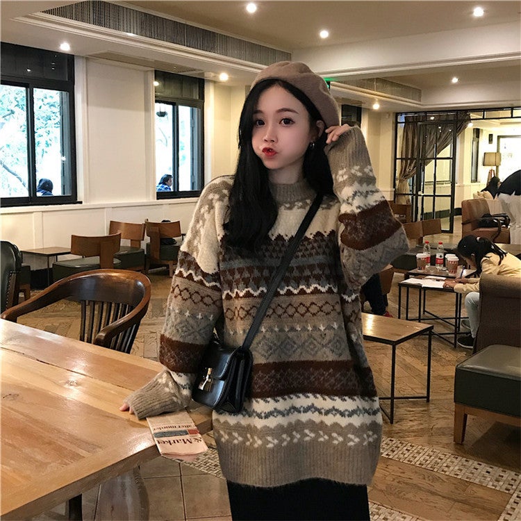 Retro Japanese Sweater for Women Autumn Winter 2023 Korean Lazy Loose Knitwear White - Image 5
