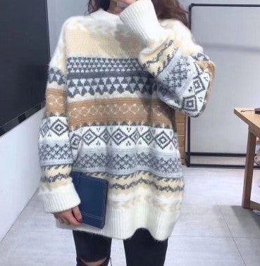 Retro Japanese Sweater for Women Autumn Winter 2023 Korean Lazy Loose Knitwear White - Image 1