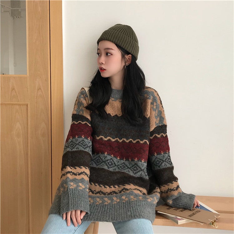 Retro Japanese Sweater for Women Autumn Winter 2023 Korean Lazy Loose Knitwear White - Image 4