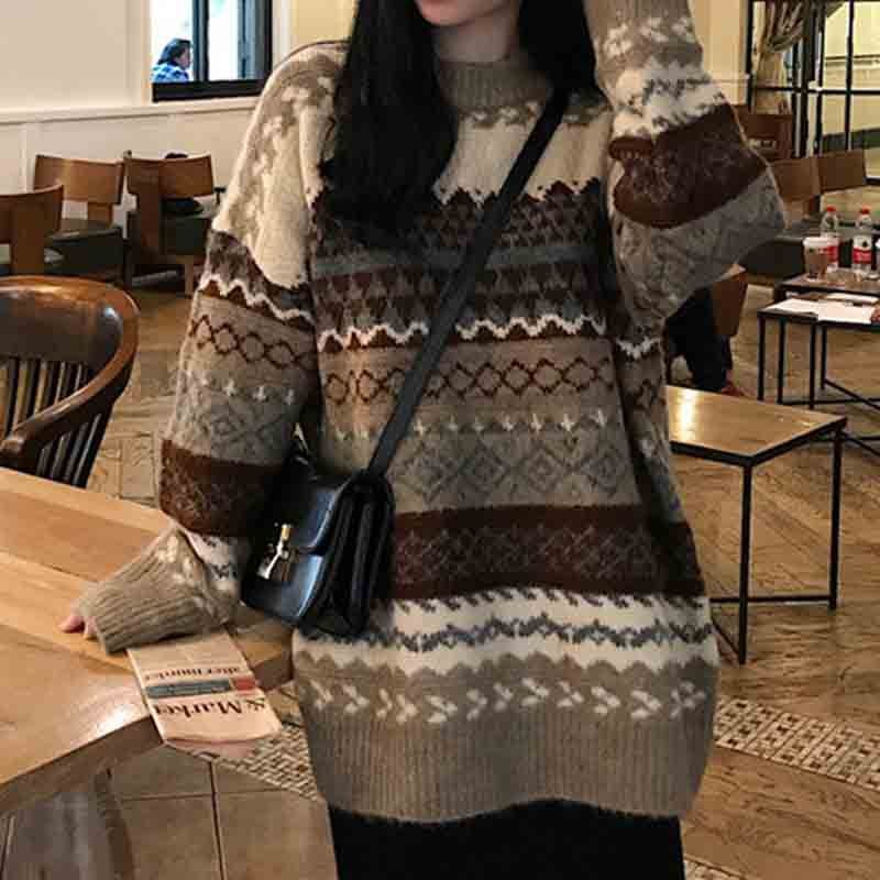 Retro Japanese Sweater for Women Autumn Winter 2023 Korean Lazy Loose Knitwear White - Image 2
