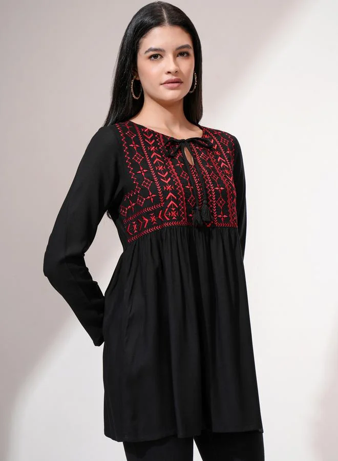 Vishudh Embroidered Tie-Up Neck Long Sleeves Top by Styli