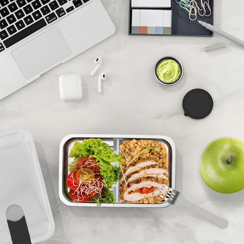 Bakpoco Stainless Steel Bento Lunch Box for Adult, 42oz Leak-Proof Lunch Box Containers, Microwave-Safe, with Adjustable Divider, Convenient Metal Lunchbox for Work, Travel - Image 3