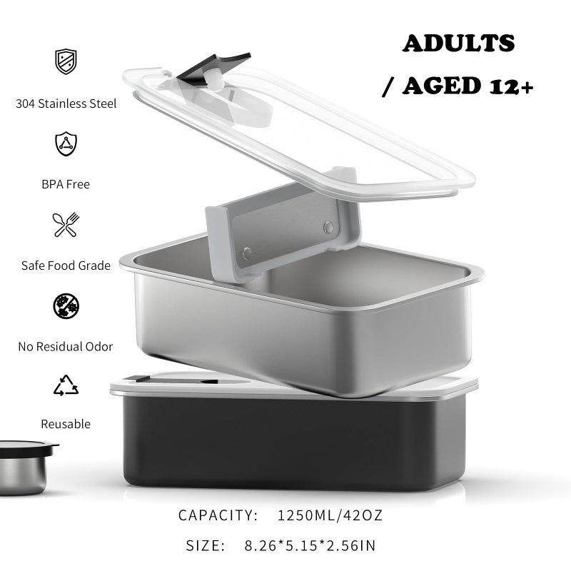 Bakpoco Stainless Steel Bento Lunch Box for Adult, 42oz Leak-Proof Lunch Box Containers, Microwave-Safe, with Adjustable Divider, Convenient Metal Lunchbox for Work, Travel - Image 2