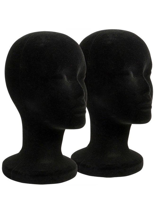 Foraineam - 2 Pack Black Foam Mannequin Head, 12 Inch Female Manikin Foam Heads, Wig Holder Hats Glasses Headband Hairpieces Display Stand - Image 1