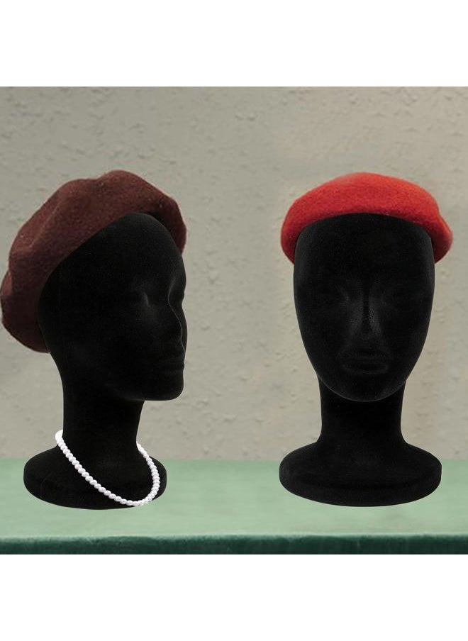 Foraineam - 2 Pack Black Foam Mannequin Head, 12 Inch Female Manikin Foam Heads, Wig Holder Hats Glasses Headband Hairpieces Display Stand - Image 1