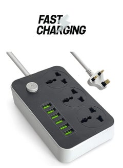 بيوينتي NEW Power Strips Extension Cord with 3 Outlets and 6 USB Ports - 2M Bold Extension Cord  - Image 1