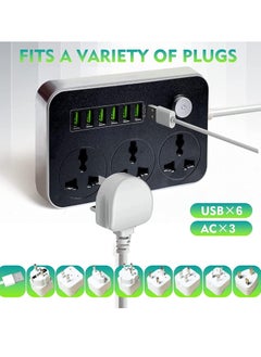 بيوينتي NEW Power Strips Extension Cord with 3 Outlets and 6 USB Ports - 2M Bold Extension Cord  - Image 5