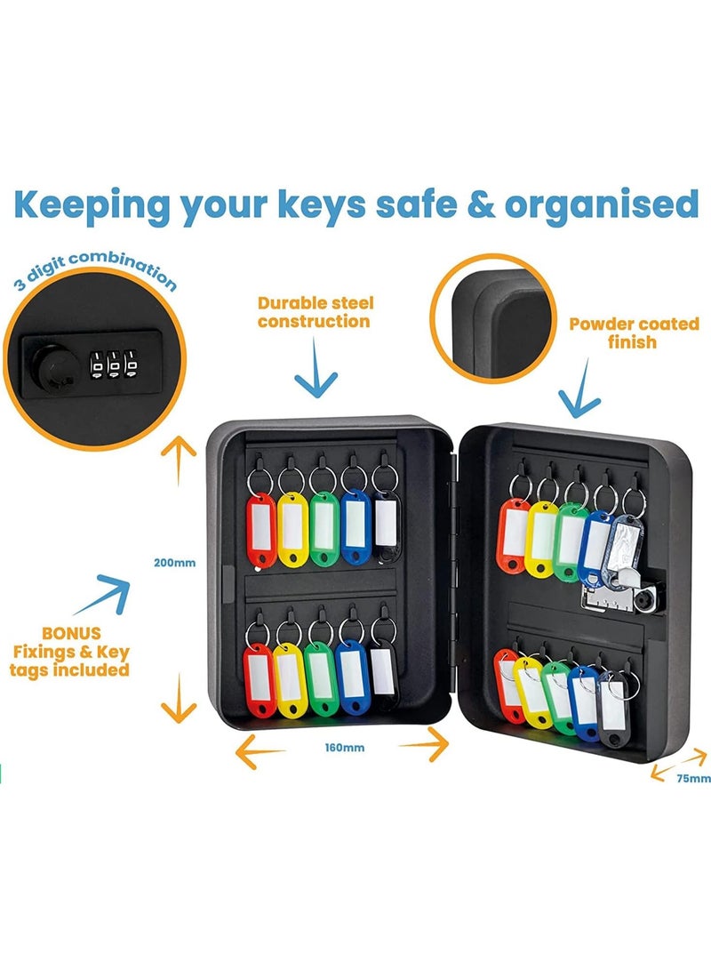 Relex Key Safe Storage Cabinet with 3 Digit Combination Lock 20, Fixings and Key Tags Included - Wall Mounted Security Solution for your Home or Office - Image 2