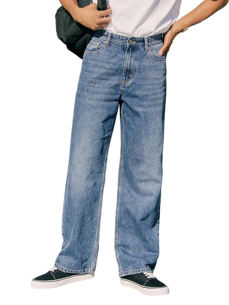 KOTTY Men's Solid Blue Horizon Button Loose Fit Jeans (Blue,XS)-KOTTYMENSJEANS61XS - Image 1
